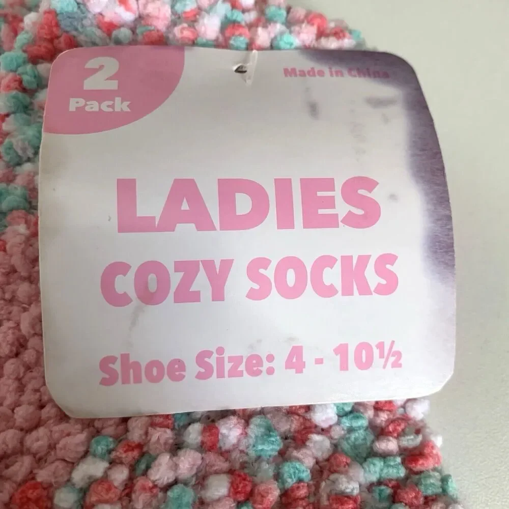 2 Pair Pkg Ladies Cozy Socks Shoe Size: 4- 10 1/2 Multi Pinks & Grays NWOT